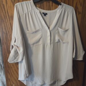torrid Cream Split V-Neck Roll-Tab Blouse